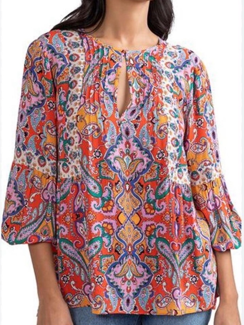 Shoshanna Multicolor Paisley Keyhole Blouse Summer 2021